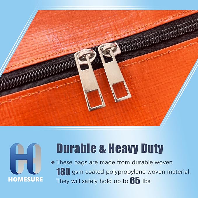 8 Pack Large Strong Moving Bags with Zippers & Carrying Handles - Water-Resistant - Heavy Duty Storage Tote for Space Saving, Fold Flat, Alternative to Moving Box (Orange)