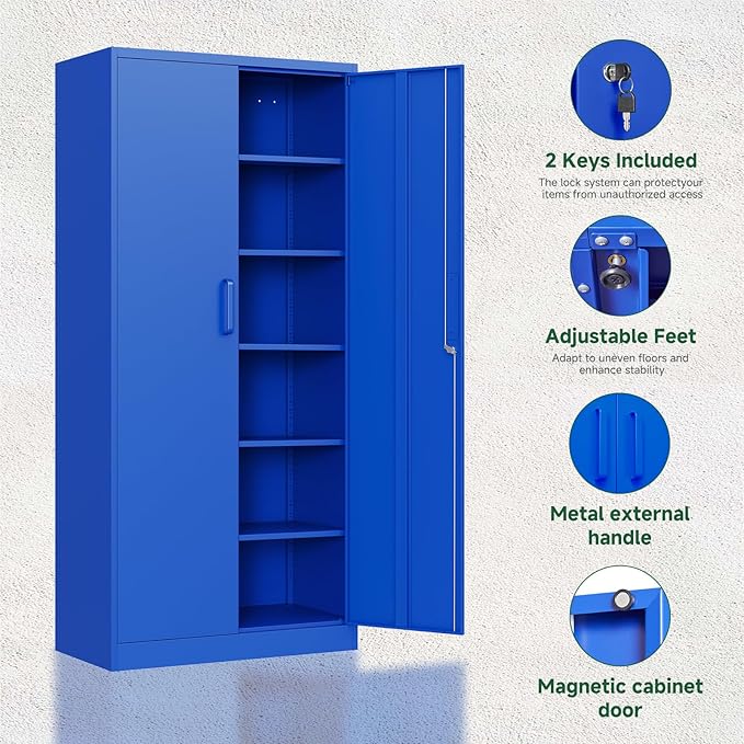 Letaya Metal Garage Storage Cabinets with Lock Door and Adjustable Shelves, Steel Tool Cabinets for Home,Office,Warehouse Organisieren (Blue)