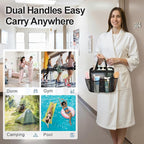 F-color Mesh Shower Caddy Portable with 2 Pack Name Tags, Upgrade Deeper 7 Pockets Shower Bag Tote for College Dorm Room Toiletry Bathroom Essentials Gym Camp Quick Dry 2 handles with S Hook, Black
