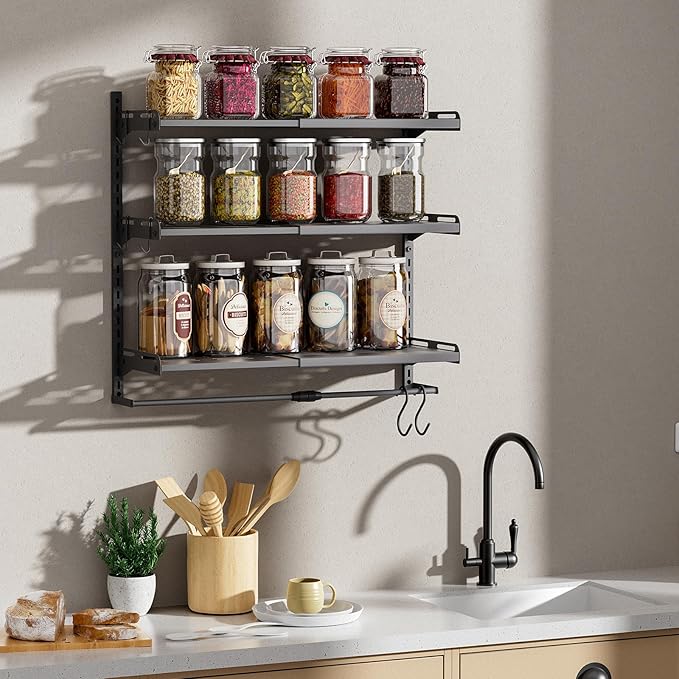 Over The Toilet Storage, 23.8" Lx8.46 Wx23.8 H, 3-Tier Adjustable Metal Bathroom Organizer Expandable Over Toilet Storage, Floating Heavy Duty Bathroom Storage, Space Saver w/Hanging Rod-Black