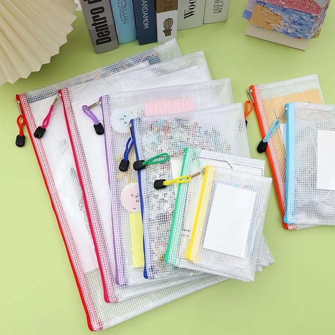 EOOUT 8pcs Mesh Zipper Pouch - 8 Sizes Waterproof Zipper Bags, 8 Colors Waterproof Plastic for Travel Storage, Office Appliances