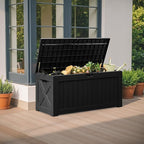 Flamaker Resin Deck Box 120 Gallon Waterproof Large Outdoor Indoor Storage Box Imitation Wood Resin for Patio Furniture Garden Tools and Pool (Black)