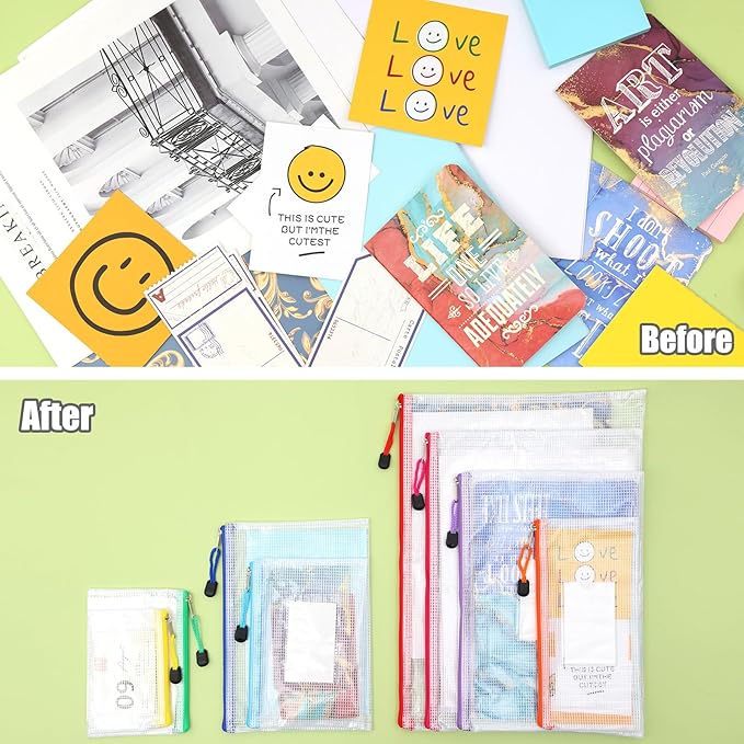 EOOUT 8pcs Mesh Zipper Pouch - 8 Sizes Waterproof Zipper Bags, 8 Colors Waterproof Plastic for Travel Storage, Office Appliances