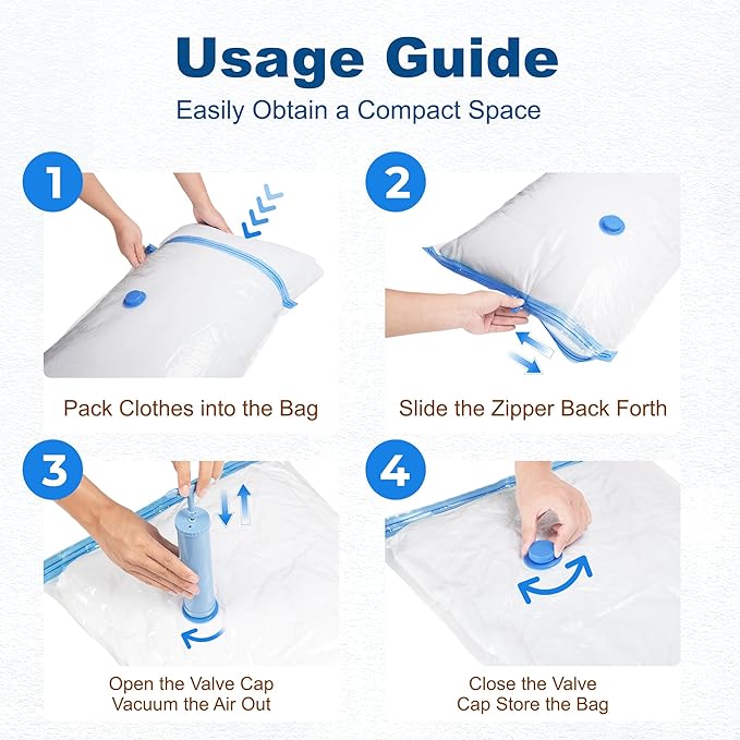 HOUSE DAY 10 Medium Vacuum Storage Bags with Pump,Space Saving Vacuum Seal Bags For Clothing Travel,Vacuum Storage Bags For Clothes, Bedding, Moving, Camping, Toys, Travel & Organization, Hand Pump