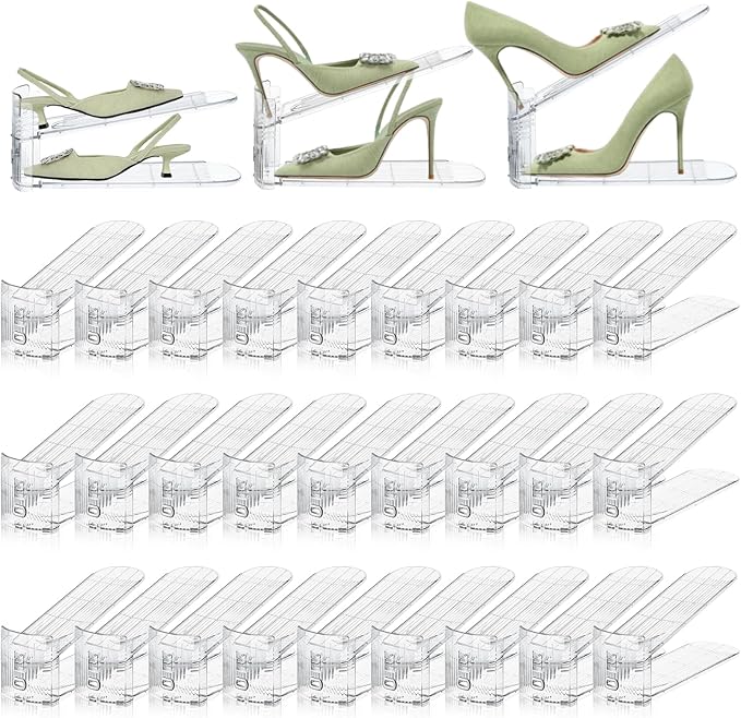 Shoe Slots Organizer,36 Pack Transparent Shoe Stacker Adjustable Shoe Slot Organizer Space Saver Shoe Rack Holder Shoe Storage Organizers for Closet,Transparent