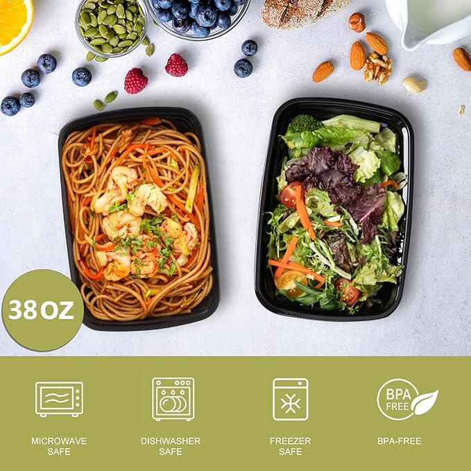 30 Pack Meal Prep Containers 38oz, Plastic To Go Food Containers with Lids, BPA-Free, Microwave/Dishwasher/Freezer Safe