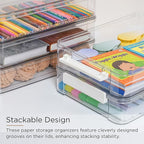 Citylife 5 PCS 6 Qt Plastic Storage Bins with Lids and Latches, Portable Project Case for Drawers, Clear Stackable File Box for Organizing A4 Paper, Letters, Documents, Art Supplies, and Crafts