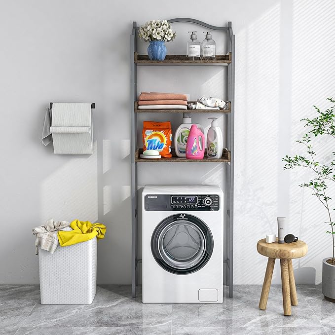 Tangkula Over The Toilet Storage Rack, 3-Tier Above Toilet Bathroom Shelf with Adjustable Bottom Bar & Anti-Toppling Devices, Metal Frame, Freestanding Bathroom Space Saver for Laundry (Silver, 66"H)