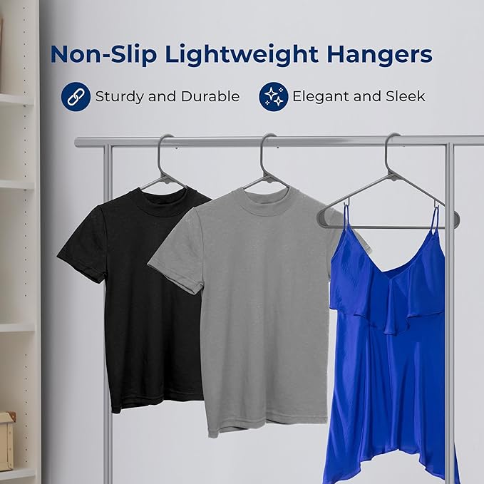 SereneLife 30 Pack Plastic Hangers, Non-Slip, Space-Saving Closet Organizers, Durable and Strong for Shirts, Sweaters, Hoodies, Kids Clothes & Dresses, Ultra-Thin, Lightweight