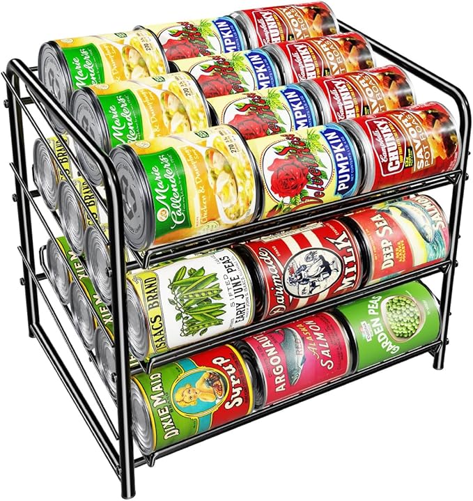 Simple Trending Can Rack Organizer, Stackable Can Storage Dispenser Holds up to 36 Cans for Kitchen Cabinet or Pantry, Black