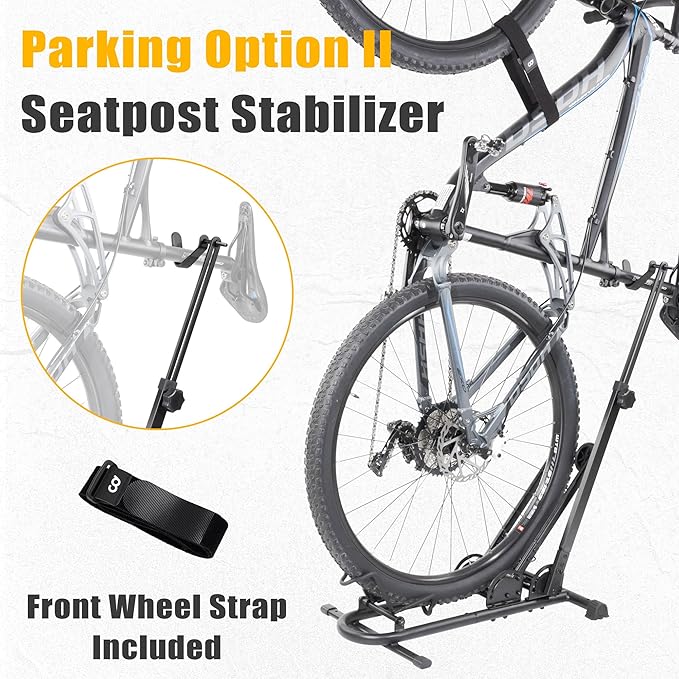 BIKE HAND Vertical Bike Floor Stand - Premium Quality Vertical & Horizontal Adjustable Bicycle Parking Rack - Store MTB Road Bikes Wheels Sizes up to 29"- with Stem Handlebar Stabilizer