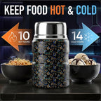 Earth&ME 17 OZ Soup Thermo for Hot & Cold Food for Kids, Vacuum Insulated Steel Lunch Container, Kids Wide Mouth Bento Thermal Food Jar, Warm Food Lunchbox Thermo Bowls with Spoon (Black Gamepad)
