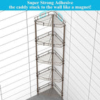 5 Tier Floor Standing Corner Shower Caddy Organizer Shelf with Hooks, Bathroom Shelves Stand Rack, Bronze