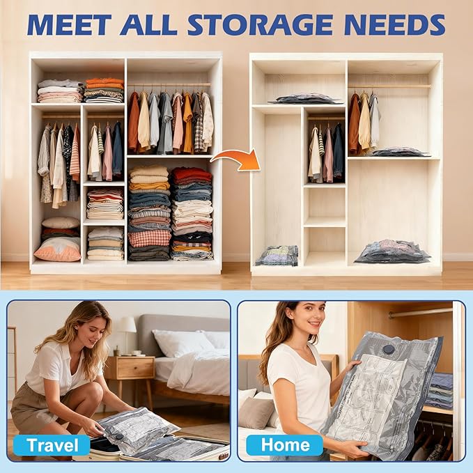 Travel Vacuum Storage Bags with Rechargeable Air Pump, 18 Pack Portable Space Saver Bags, Compression Bags for Clothing, Bedding, Seasonal Storage & Packing Bags for Moving
