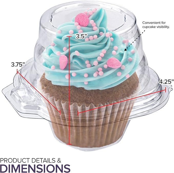 Stock Your Home Individual Plastic Cupcake Containers Disposable with Connected Airtight Dome Lid (1000 Count) Clear Single Cupcake Container, BPA Free