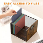 Piskyet 2Pcs Wooden Hanging File Organizer for desk, Metal Mesh File Folder Organizer Crate Cabinet Storage Box with Handle for Home Office Desk,Letter - Size,Rustic Brown