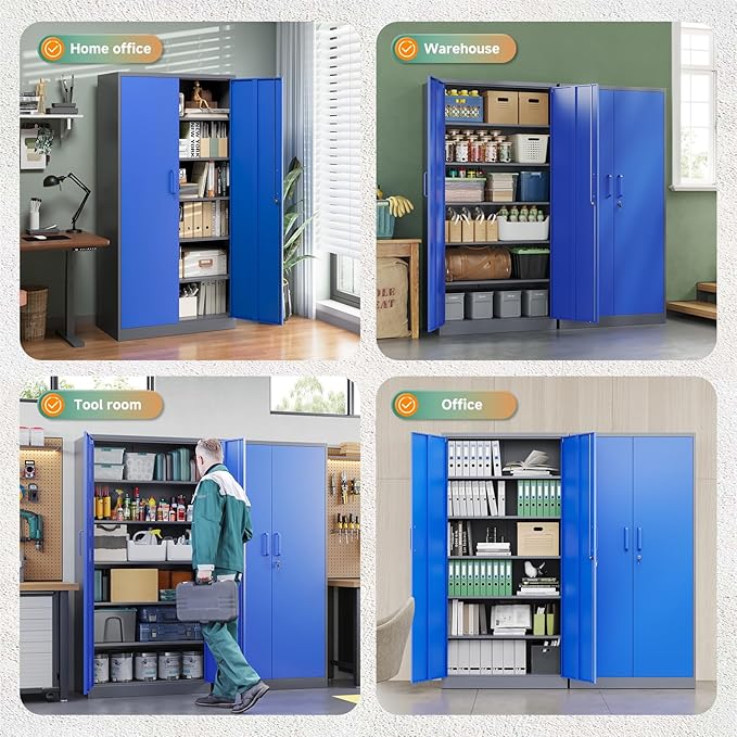 Letaya Metal Garage Storage Cabinets with Lock Door and Adjustable Shelves, Steel Tool Cabinets for Home,Office,Warehouse Organisieren (Blue Gray)