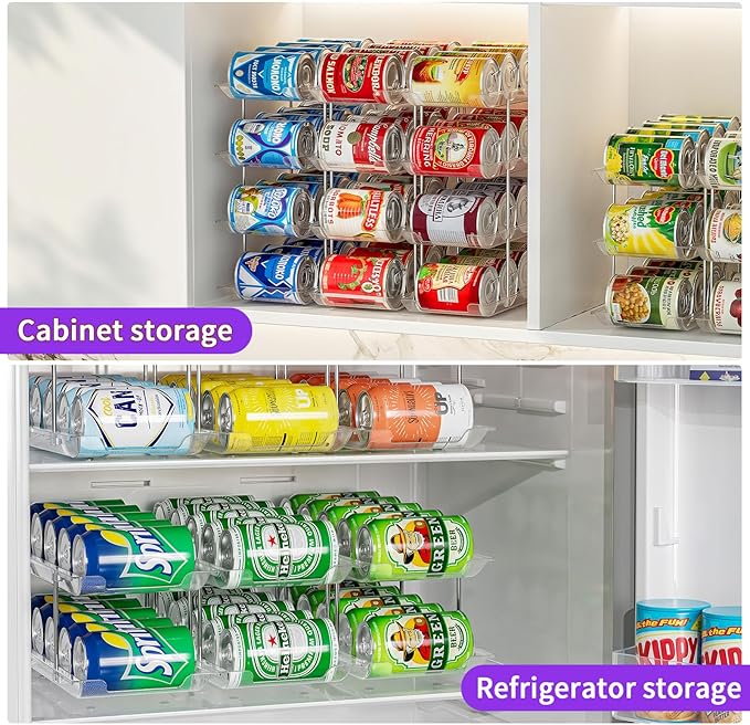 Can Organizer for Pantry, Upgraded Thickened Modular 4 Tier Combinable Can Storage and Beverage Dispenser Rack, Canned Food Organizer Holds 48 Cans, Clear Can Holders for Pantry and FridgeFridge