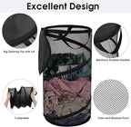 BATTOO Collapsible Laundry Basket with Lid Foldable Mesh Pop Up Hamper with Handles for Laundry Room, Bathroom, Kids Room, College Dorm, Travel, Storage Organizer Black