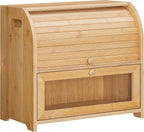HOOBRO Bread Box, Bamboo Bread Box for Kitchen Countertop, 2 Tier Roll-Top Bread Bin, Food Storage Box, Large Capacity Keeper, Wooden Storage Cabinet, for Kitchen, Dining Room, Natural YL13MB01