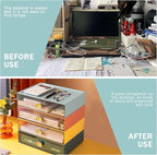2PACK Stackable Desk Organizer Drawer 6.5"x9"x3" Desk Storage Drawer for Office Clear Plastic Organizer with Drawer for Stationery Cosmetic, Pen, Jewelry, Lipsticks (Yellow, M-2 Drawer)