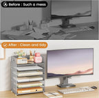 Subekyu 6-Tier Desk Paper Organizer, Desktop File Letter Tray with Handle, Document Sorter and Accessories Holder for Office, Home and School Workspace Organizers, Silver - 2 Pack