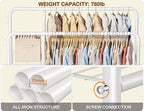 Double Rods Clothes Rack Clothing Rack with 4 Tier Storage Shelves Clothes Rack for Hanging Clothes Multifunctional Heavy Duty Clothes Organizer with Hooks for Bedroom,Wardrobe Closet,Shop,White