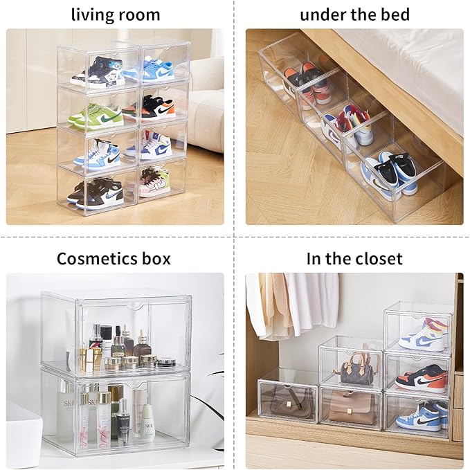 Sneaker Shoe Display Case,Shoe Box with Clear Magnetic Door,Thicken & Sturdy Organizer Containers Stackable,Fit Shoe Size Up to US 14 (X-Large) (X-Large)