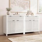 FLOWBACK Buffet Cabinet with Storage,Modern Credenza with Fluted Doors & Shelves Coffee Bar Media Console Accent Cabinets for Living Room, Entryway (White, 2 Door + 1 Drawer(2 Piece))