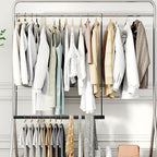 STORAGE MANIAC Hanging Closet Rod, Adjustable Width and Height Closet Hanging Organizer, Space-Saving Clothes Hanging Bar, Closet Extender Hanging Rod Double Closet Hanging Rod, 1 Pack Black