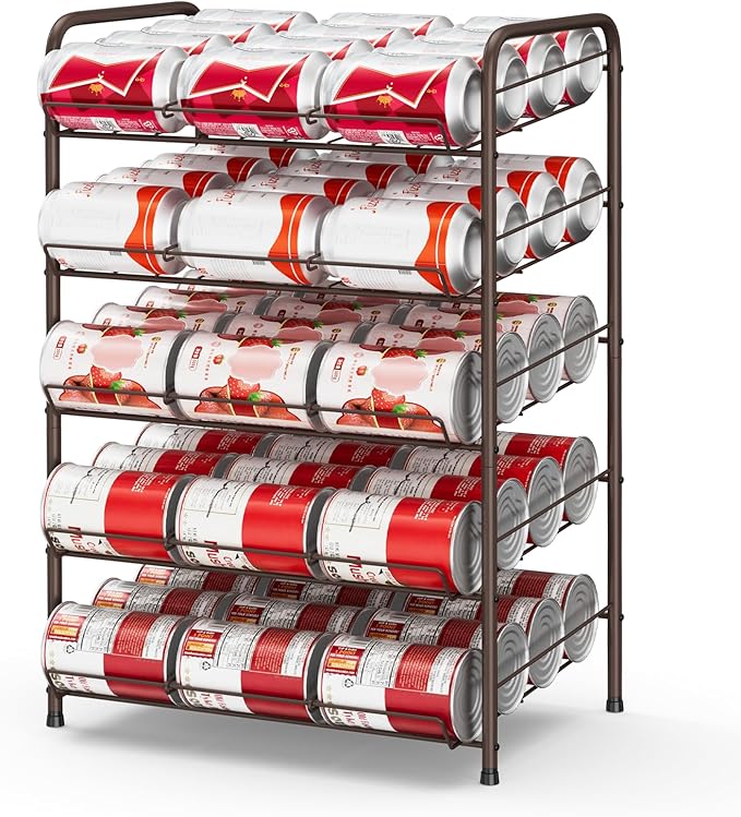 Vrisa Can Rack Organizer 5 Tier Cans Storage Organizer for Pantry Metal Can Food Holders Stacking Canned Goods Dispenser Rack Soda 60 Cans Organizers for Kitchen Pantry Cabinet, Rustic Brown