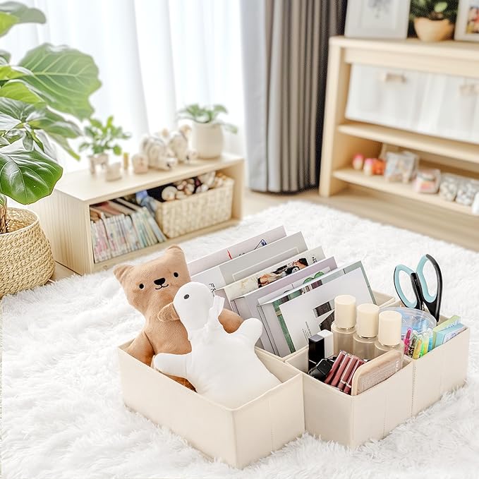 Criusia Drawer Organizer Clothes, 14 Pack Dresser Organizer for Baby Clothes, Underwear, Sock- Foldable Closet Organization and Storage Dividers Bins for Nursery, Bedroom and Dorm (Beige)