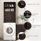 Yaheetech Over The Toilet Storage, Taller Bathroom Organizer Space-Saving Storage Cabinet with Adjustable Shelves and Double Doors, 77 in H, Espresso