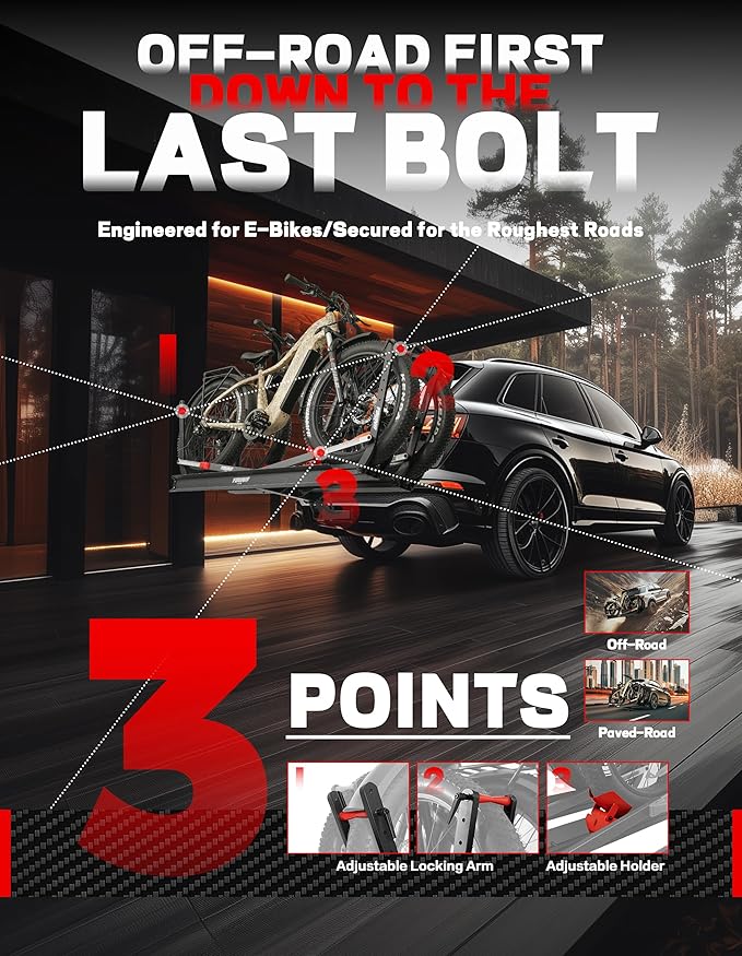 Young 200 lbs Ebike Racks with Ramp for Tow Hitch with 2 Arms, Tire Clamp 2 Bike Rack Hitch for Car SUV RV Truck Trailer, Scratch Free, Fit up to 5 Inch Fat Tire, 2" Receiver