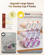 Water Bottle Organizer Holder for Stanley Cup Accessories, Fridge Kitchen Cabinet Organizer and Storage for Meoky 40 oz Tumbler with Handle, Stackable Plastic Travel Mug Cup Rack Gifts, 3Pack