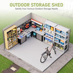 VanAcc 10 x 12FT Outdoor Storage Shed with a Lockable Hinged Door and 2 Windows, Nordic Cottage Metal Shed for Backyard, Garden, Patio, Dark Grey/White