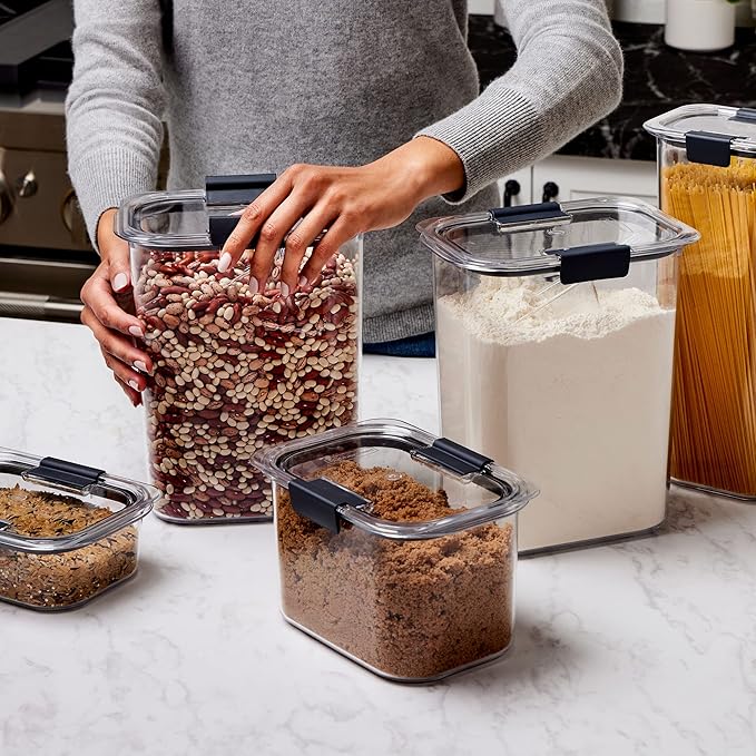 Rubbermaid Brilliance 14-Piece Food Storage Container Set with Scoops Airtight BPA-Free for Kitchen and Pantry Organization