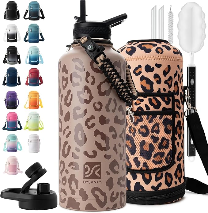 Insulated Water Bottle | Thickened Stainless Steel for Gym and Hiking with Straw, Carrier Bag, Handle Strap | BPA-Free 87 oz
