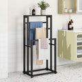 Free Standing Towel Rack for Bathroom, 3 Tier Metal Blanket Rack with Shelf, Blanket Drying and Display Rack for Oversized Bath Towels Bathroom Accessories, Next to Tub or Shower, Black