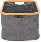 Brabantia - Foldable Laundry Basket 10.6 Gal - Water Resistant Hamper for Wet & Dry Laundry - Storage Basket for Clothes & Linen - Bamboo Rim for Easy Grip - Garment Washing - Pepper Black