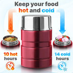 Earth&ME Stainless Steel Thermo For Hot Food 17OZ with Folding Spoon, Vacuum Insulated Food Container, Soup Thermo with Wide Mouth, Insulated Food Jar for Hot & Cold Food, Red