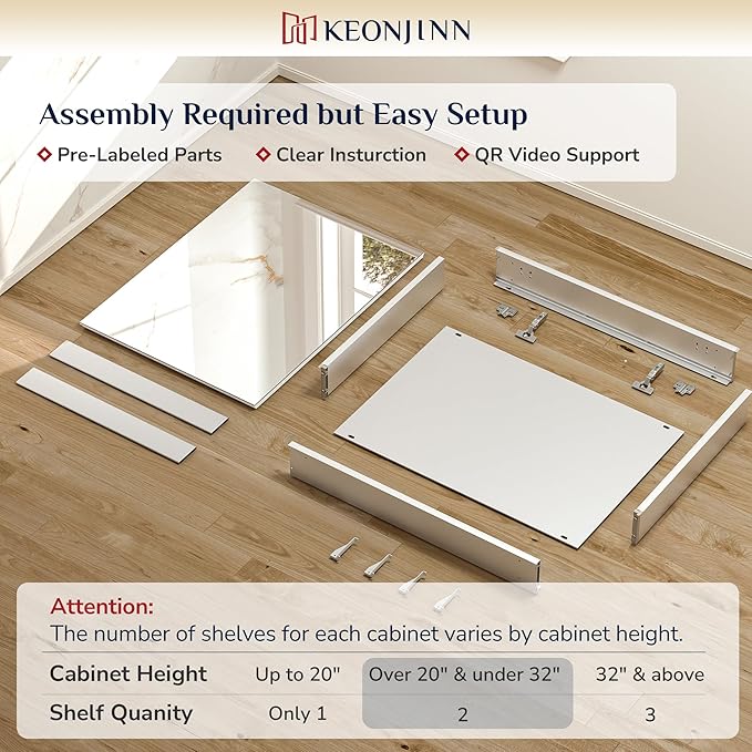 Keonjinn 16 x 24 Inch Medicine Cabinet, Bathroom Medicine Cabinet with Mirror, Lightweight Aluminum Structure, Assembly Required, in Wall or Wall Mount, Adjustable Shelves, Tempered Glass