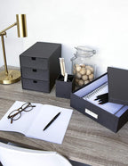 Bigso Oskar Fiberboard Label Frame Document Letter Box - File Organizer Box for Important Paperwork - Document Storage with a Lid & Metal Label Window - 3.3 in x 10.2 in x 13.8 in - Dark Grey