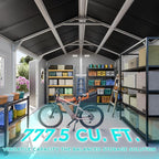 10x12 FT Large Resin Plastic Shed with Floor, Heavy-Duty 21-Gauge Reinforced Steel Frame, 16mm Ultra-Thick Panels, Estate-Size Storage Sheds with 2 Awning Windows for Tractors & Patio Furniture