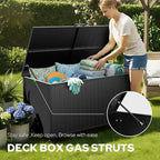 Outdoor Storage Box with Wheels 150 Gallon, Metal Deck Boxes Waterproof, UV Resistant Patio Storage Box with Lid for Patio Furniture, Garden Tools (Black)