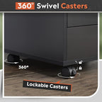 DEVAISE 7-Drawer Chest, Wood Drawer File Cabinet with Wheels, Black