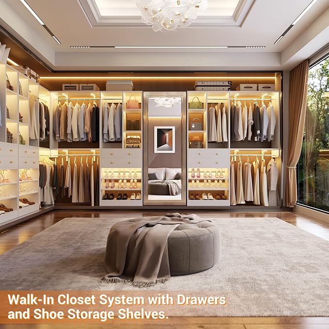 5FT Small Closet System with Drawers, 60" Closet Organizer System with Reversible Hanging Shelving, Closet Systems for Small/Walk-in Closets, White