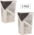 Mind Reader 60L Slim Laundry Hamper, Clothes Basket, Lid, Ventilated, Plastic, Set of 2, Ivory