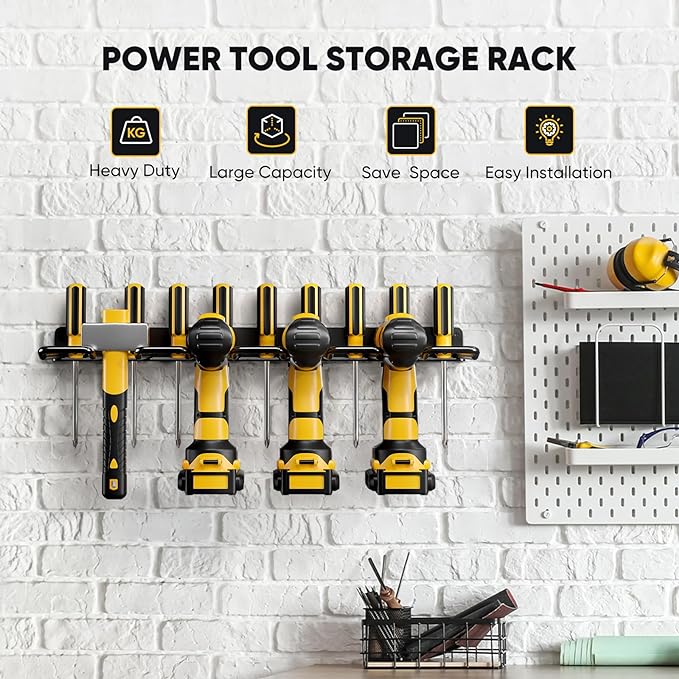 Power Tool Organizer, Drill Holder Wall Mount, Heavy Duty Garage Tool Organizer and Storage, Suitable Tool Rack for Tool Room, Workshop, Garage (Black-1 Tirer)