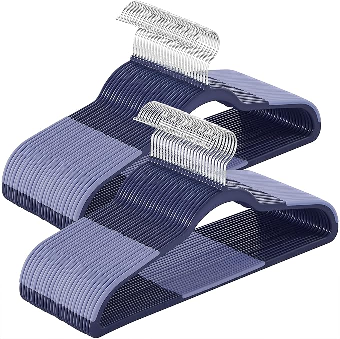 SONGMICS Clothes Hangers, Pack of 50 Plastic Coat Hangers, Space-Saving, Dark Blue Ash and Light Blue Ash UCRP050C05